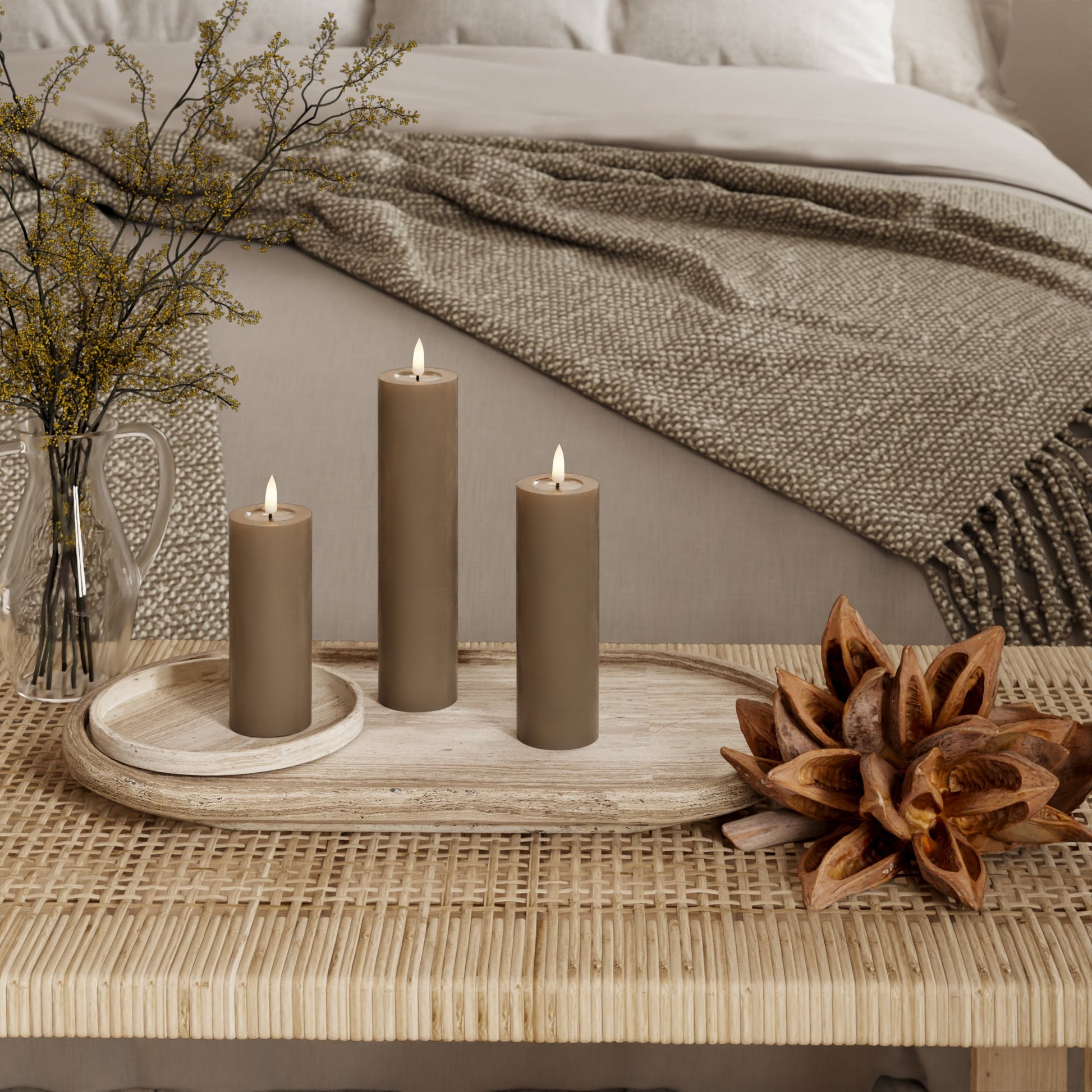 LED-Blockkerzen – Ø 5 x 12,5 + 15 + 20 cm Karamell
