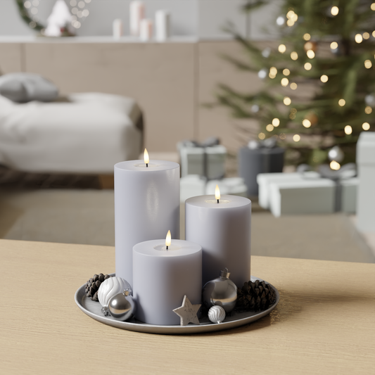 LED-Blockkerzen-Set – Verblasst Blau – 10 x 10, 15 und 20 cm