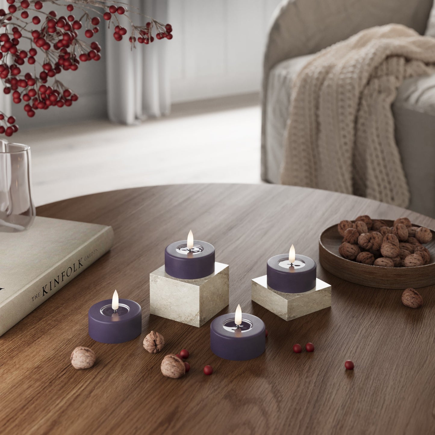 LED Jumbo Teelichter Dunkelviolett – 4 Stück