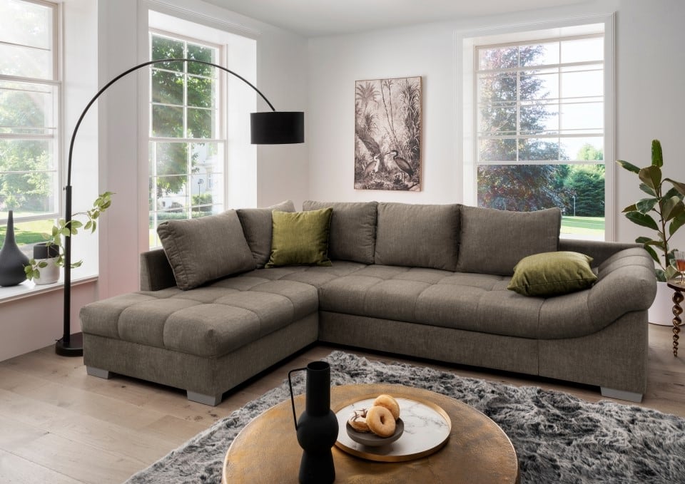 Ecksofa Alvito mit Schlaffunktion - Eleganter Mikrofaser Stoff in Verschiedenen Farben, von Benformato