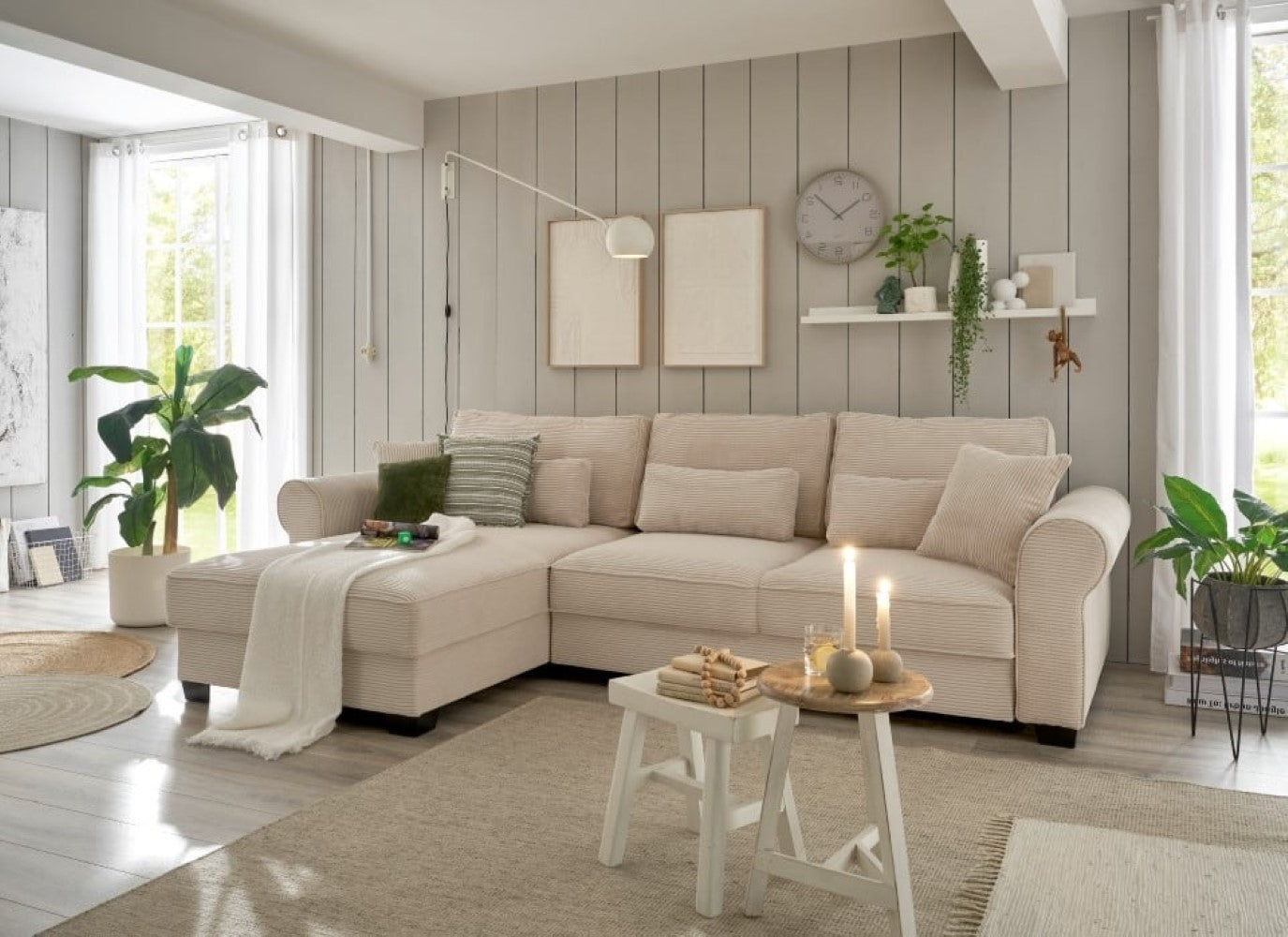 Ecksofa Angelina - Schlafsofa mit Bettkasten und Nosagfederung in Breitcord - ED Exciting Design