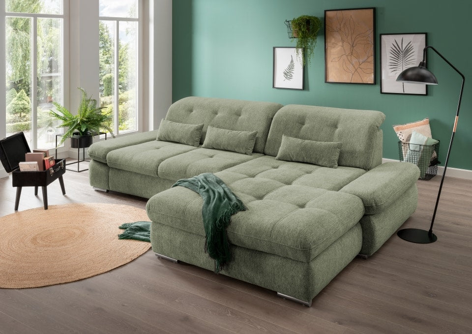 Multifunktionales Ecksofa Dalida mit Schlaffunktion, Sitztiefenverstellung und verstellbaren Kopfteilen von Benformato