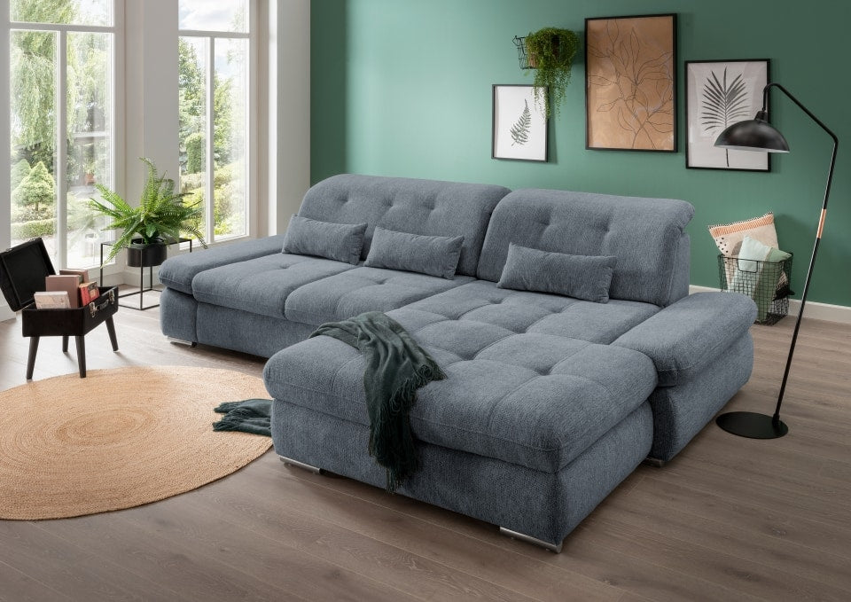 Multifunktionales Ecksofa Dalida mit Schlaffunktion, Sitztiefenverstellung und verstellbaren Kopfteilen von Benformato