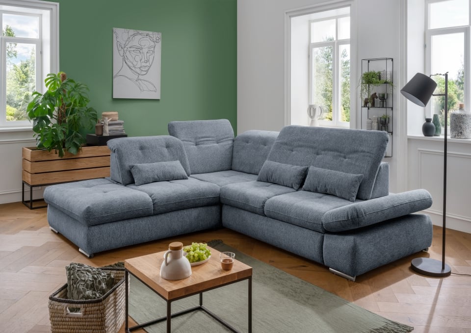 Stylisches Ecksofa Dalida von Benformato mit Schlaffunktion und variabler Sitztiefe – Modernes XXL-Sofa