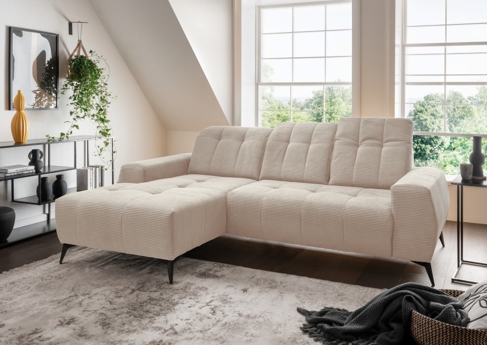 Ecksofa Sano von Benformato - Hochwertiges Cordsofa mit Elektrofunktion und verstellbaren Kopflehnen