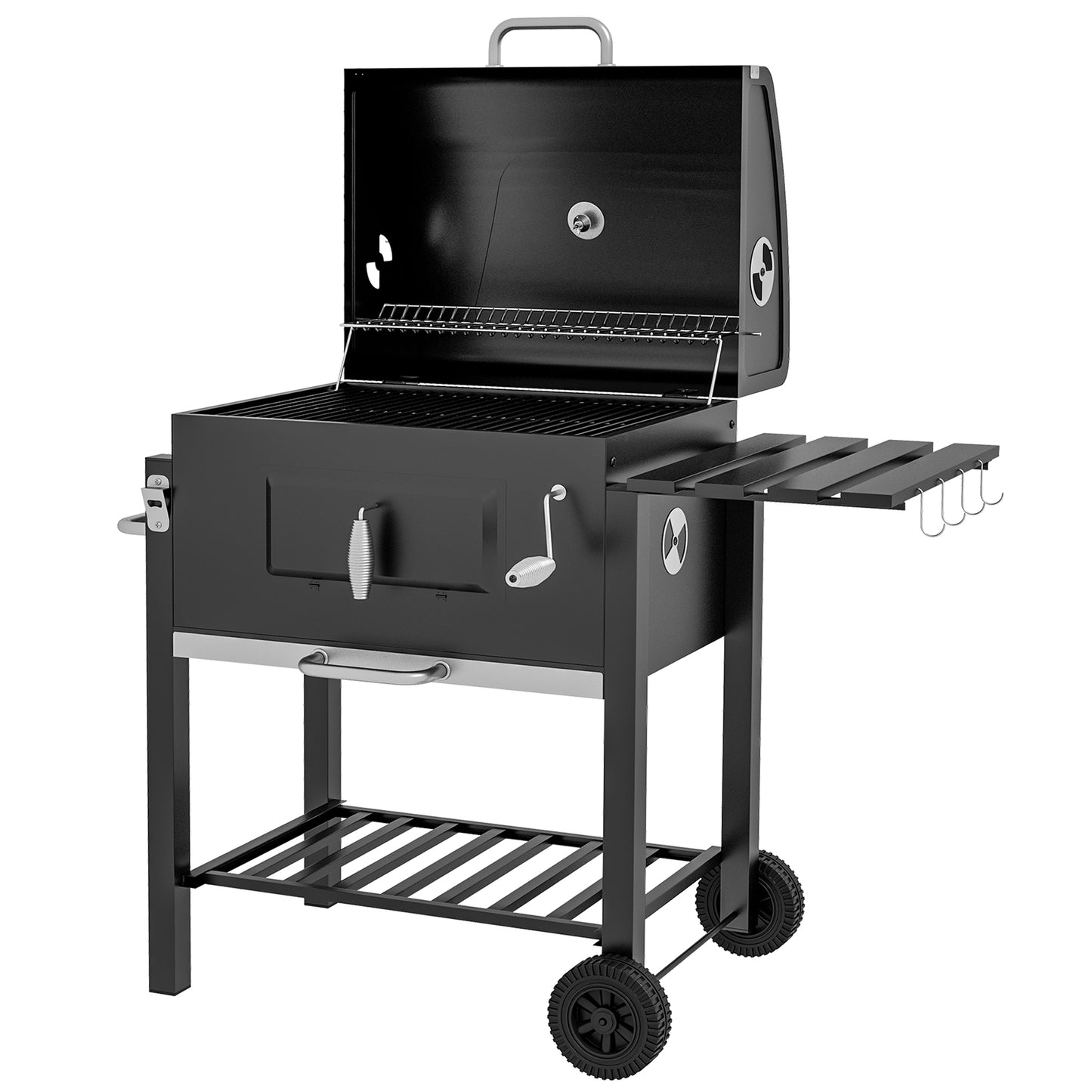 Outsunny Grillwagen Holzkohlegrill BBQ Standgrill Edelstahl Schwarz 113x65x108cm für Garten & Terrasse Aosom.de
