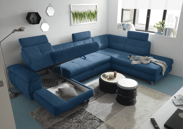 Wohnlandschaft Alba von ED Exciting Design mit Schlaffunktion & Bettkasten – U-Form Sofa aus hochwertigem Brego-Stoff