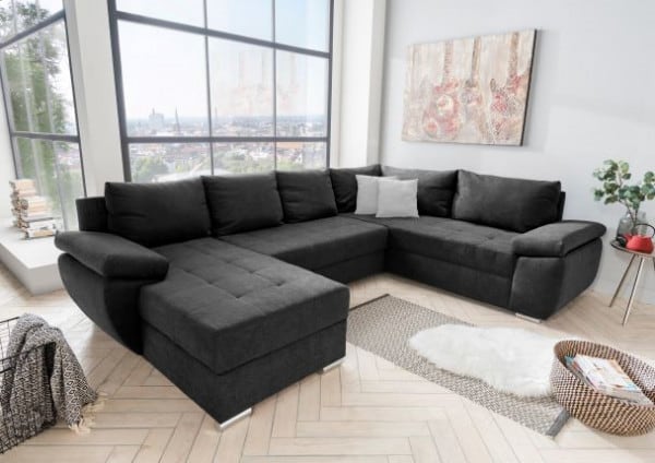 Benformato Wohnlandschaft Terana mit Schlaffunktion & Bettkasten - Mikrofaser - in vier verschiedenen Farben