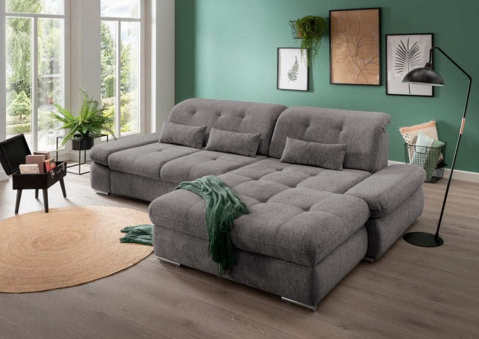 Multifunktionales Ecksofa Dalida mit Schlaffunktion, Sitztiefenverstellung und verstellbaren Kopfteilen von Benformato