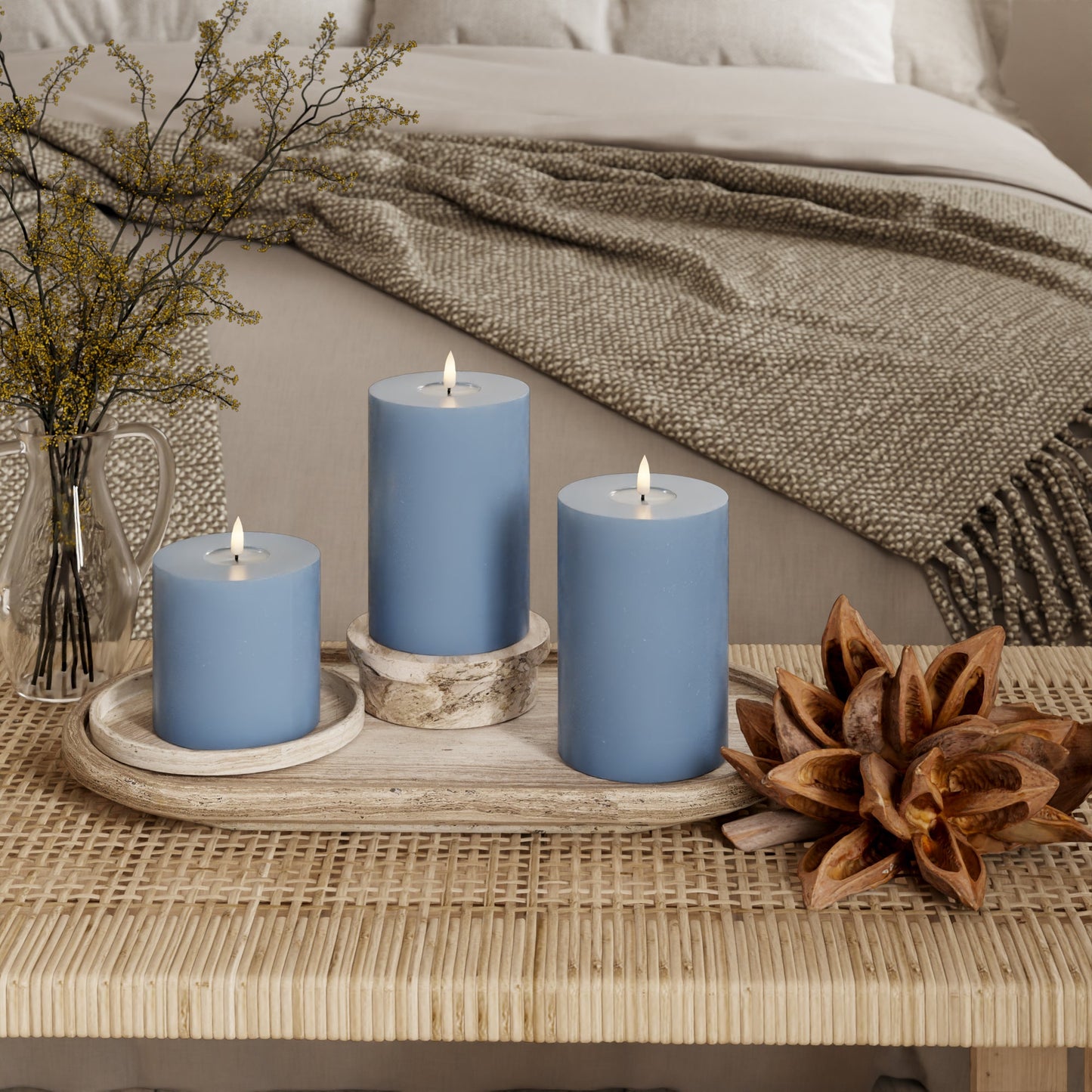 LED-Blockkerzen Ø 10 x 10 + 15 + 20 cm Eisblau