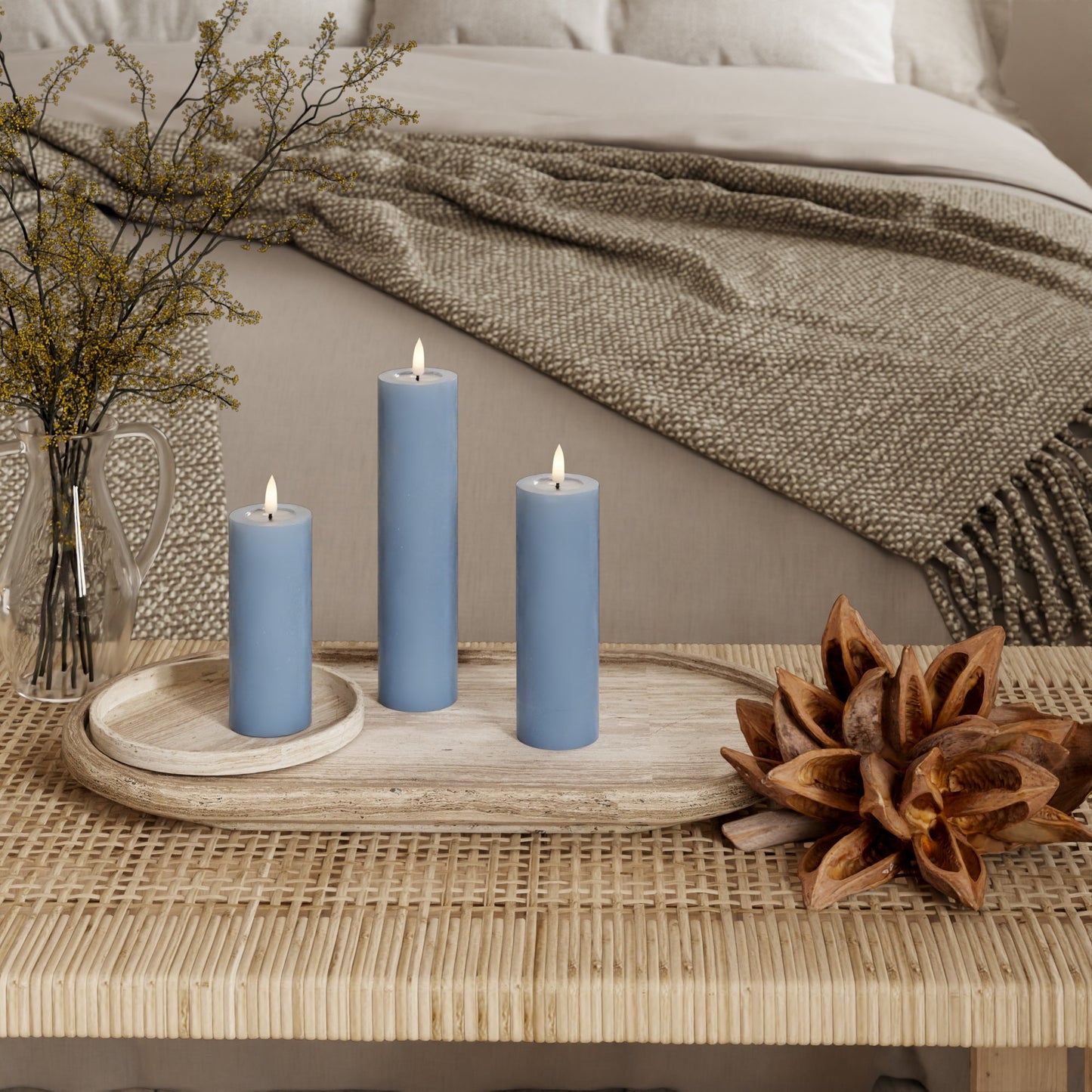 LED-Blockkerzen Ø 5 x 12,5 + 15 + 20 Eisblau