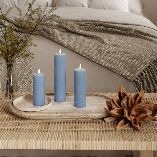 LED-Blockkerzen Ø 5 x 12,5 + 15 + 20 Eisblau