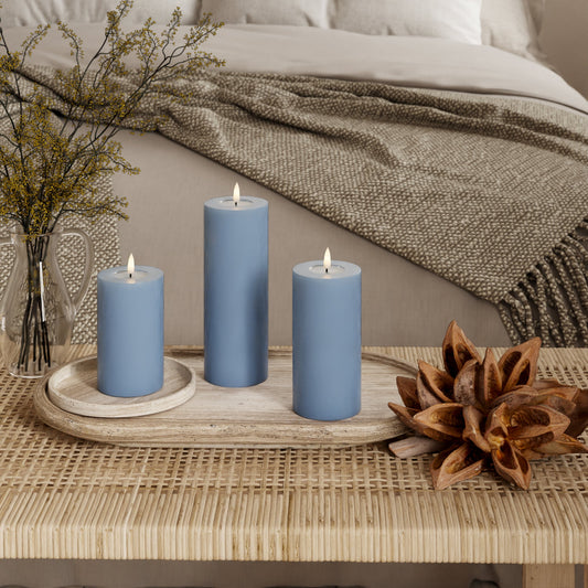 LED-Blockkerzen Ø 7,5 x 12,5 + 15 + 20 Eisblau