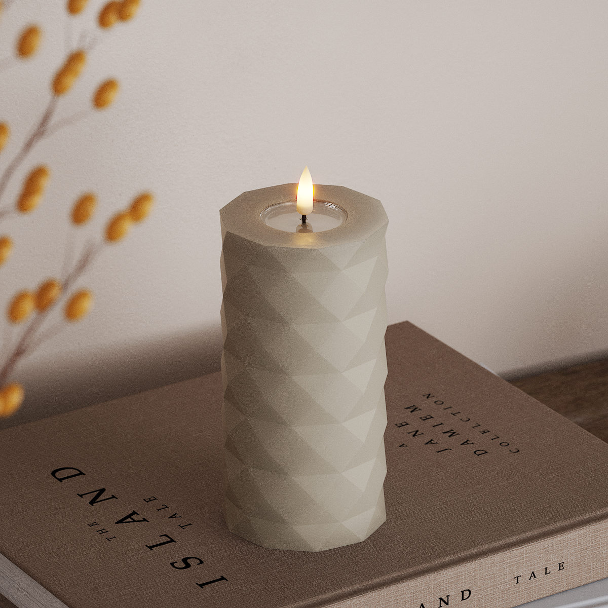 Square LED Blockkerzen, Ø 7,5 x 15 cm, Sand