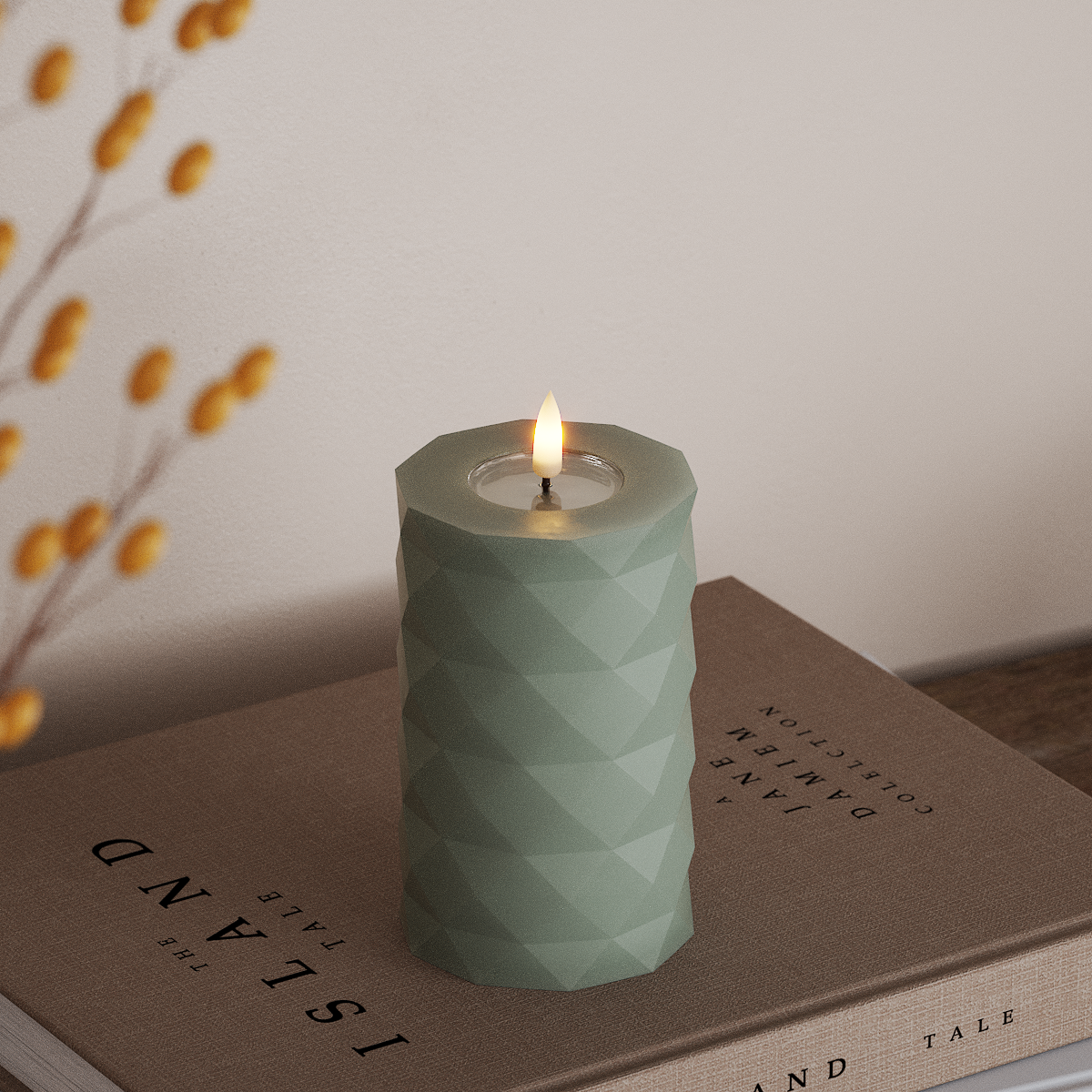 Square LED Blockkerzen Ø 7,5 x 12,5 cm Salbeigrün