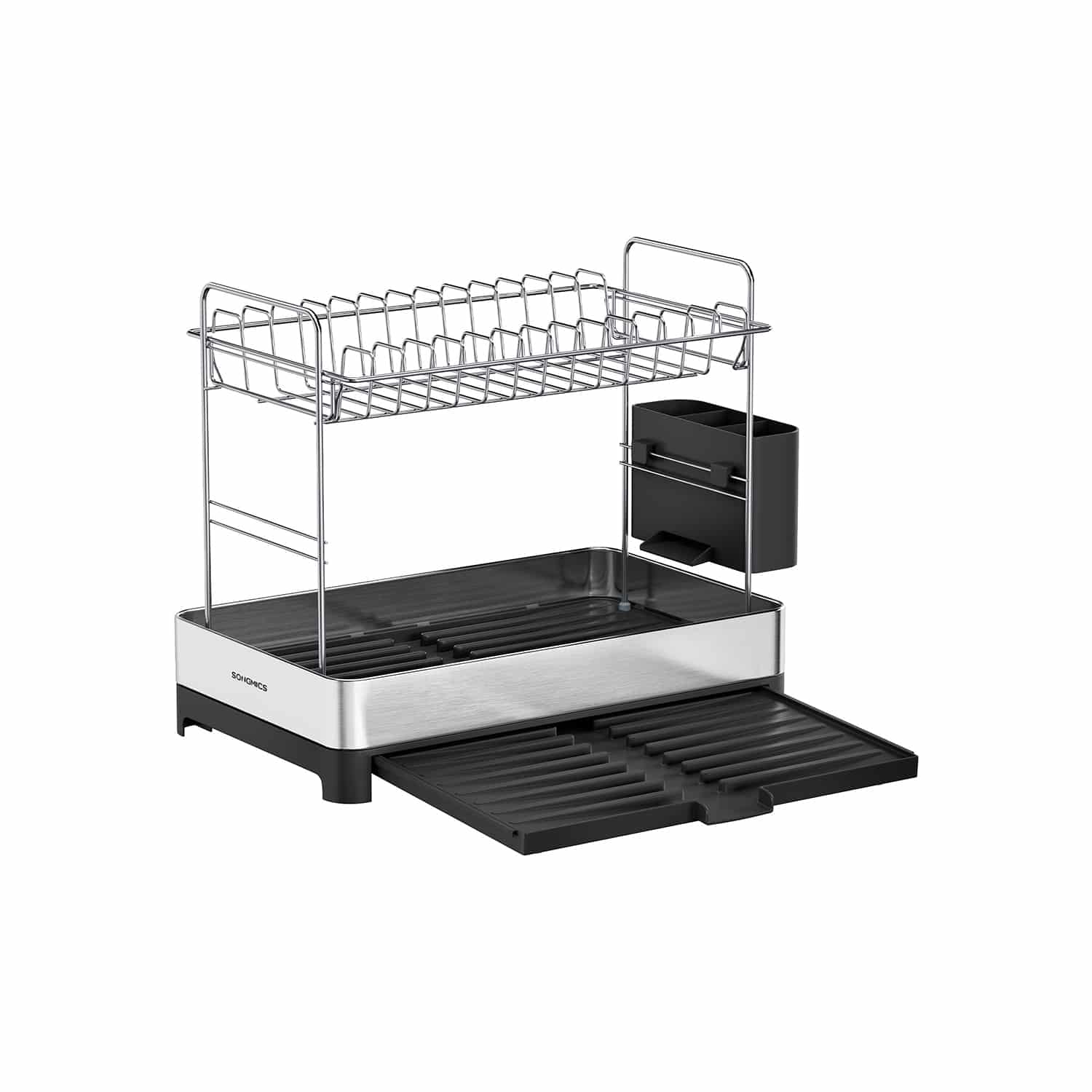 Abtropfgestell 2-stufig mit Utensilienhalter silbern-schwarz