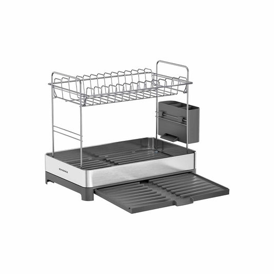 Abtropfgestell 2-stufig mit Utensilienhalter silbern-grau