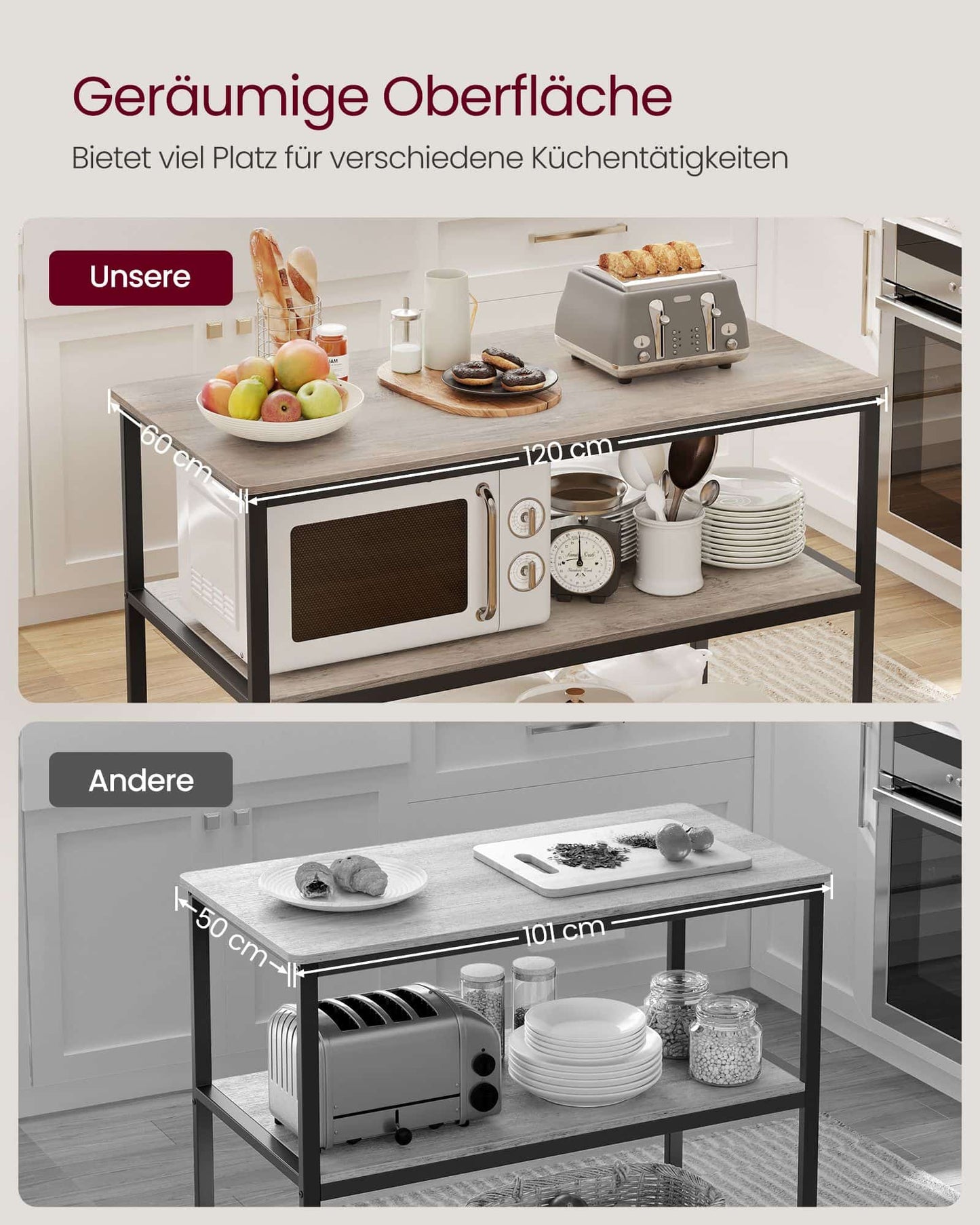 Küchenregal 3-stufig 60 x 120 x 90 cm industriell