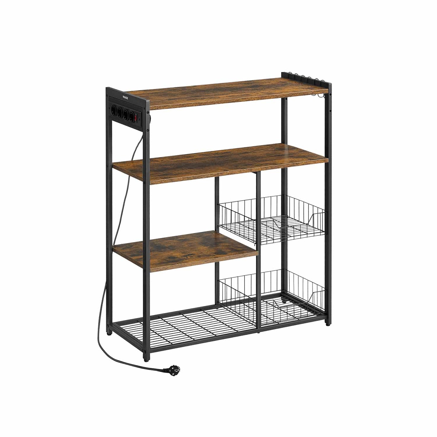 Küchenregal mit Steckdosen vintagebraun-tintenschwarz