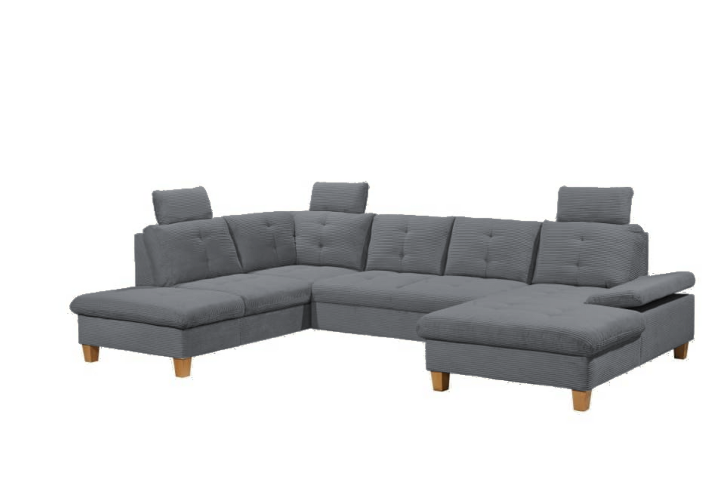 Wohnlandschaft "Ascot" von Ed Exciting Design in Breitcord mit Schlaffunktion, Bettkasten und variabler Kopfstütze