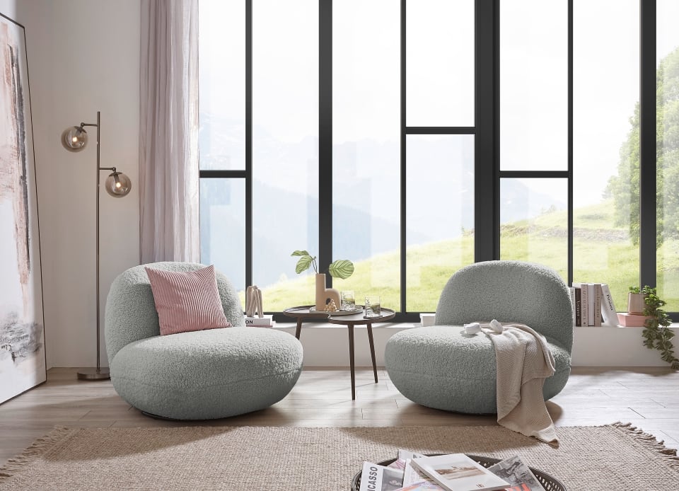 Drehsessel Chris ED Exciting Design Farbe Silber – Moderner Mikrofaser-Sessel mit Nosagfederung