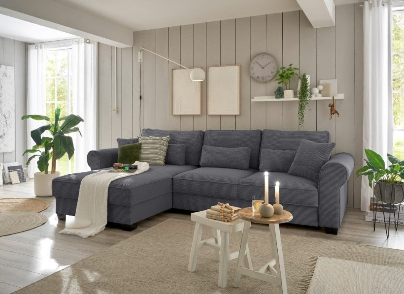 Ecksofa Angelina - Schlafsofa mit Bettkasten und Nosagfederung in Breitcord - ED Exciting Design