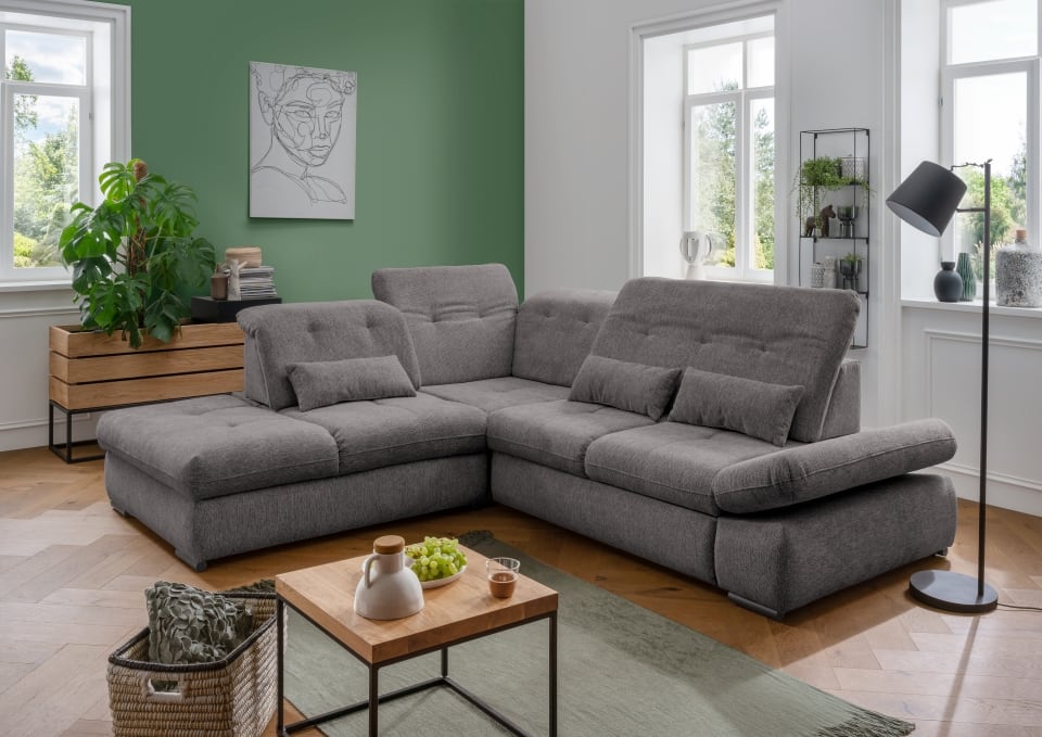 Stylisches Ecksofa Dalida von Benformato mit Schlaffunktion und variabler Sitztiefe – Modernes XXL-Sofa