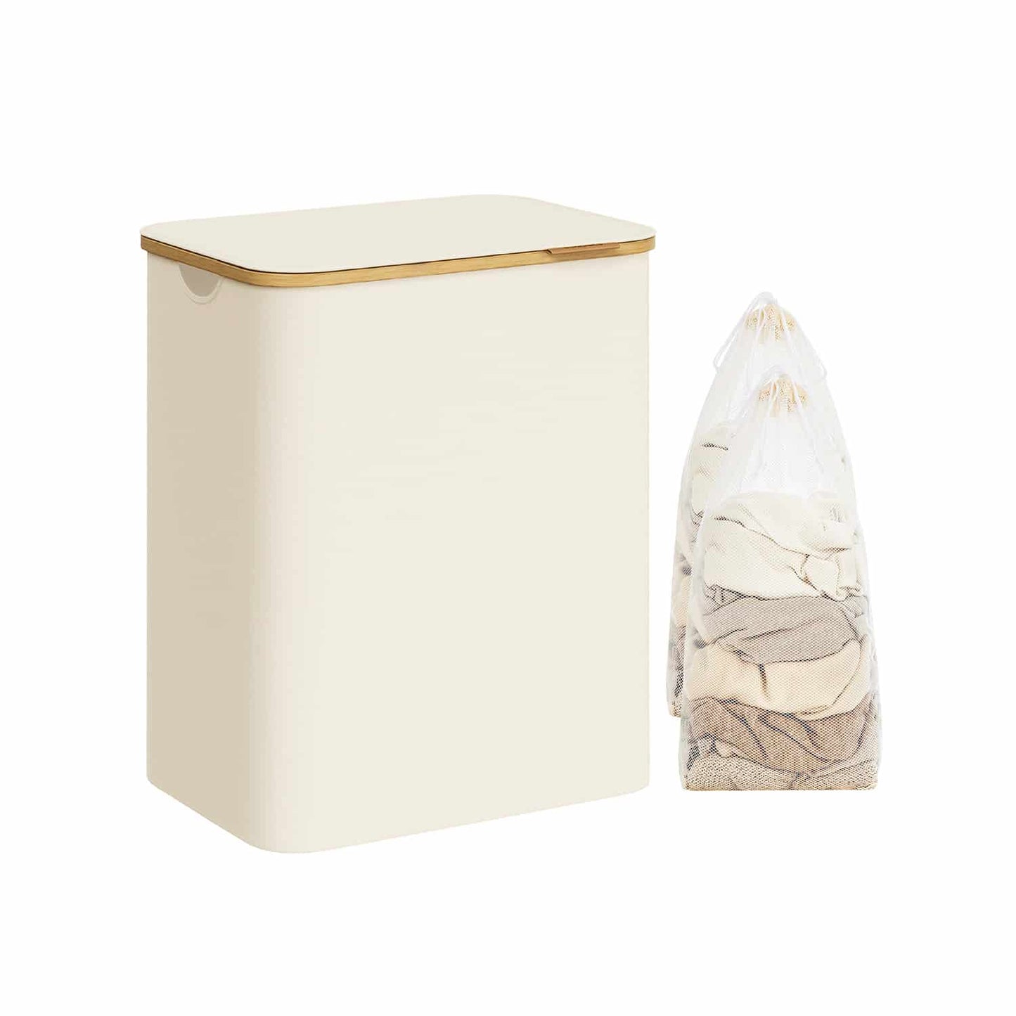 Wäschekorb 2 Fächer mit Deckel weiß