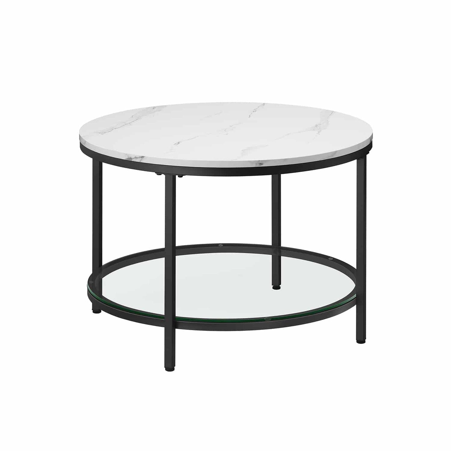 Wohnzimmertisch mit Glasplatte und einfachem Aufbau