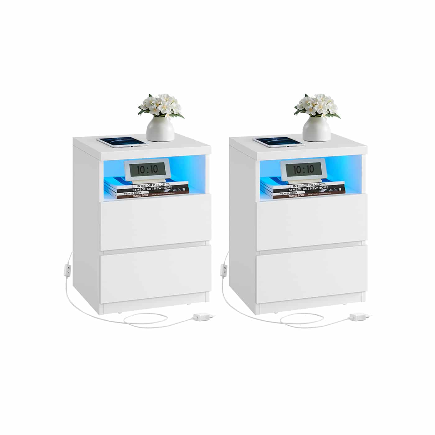 Nachttisch 2er Set mit verstellbarer LED-Beleuchtung wolkenweiß