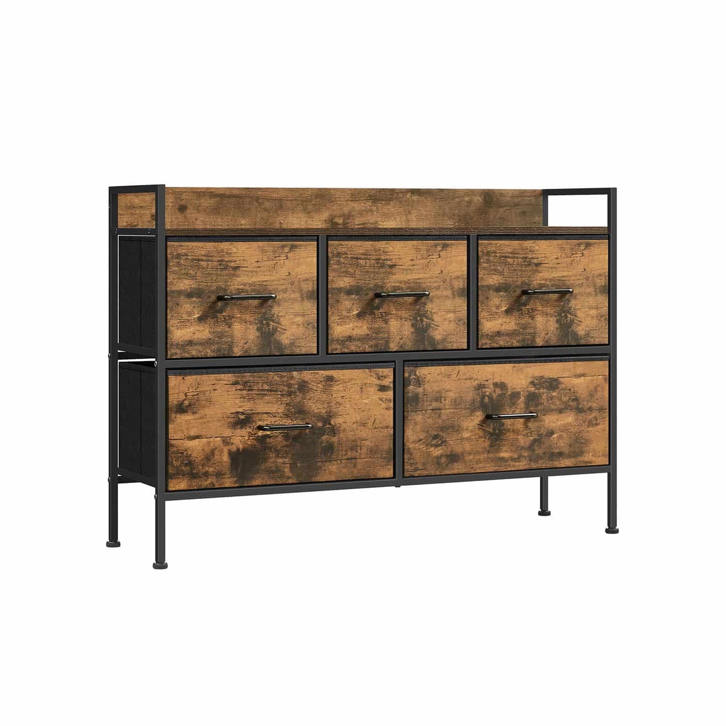 Kommode mit 5 Stoff-Schubladen vintagebraun-tintenschwarz