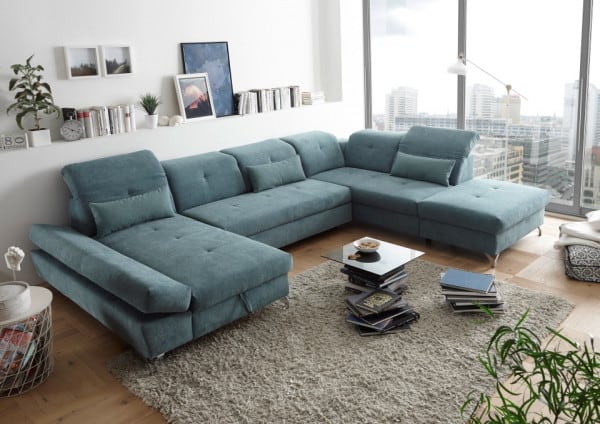 Wohnlandschaft Melfi von Ed Exciting Design – Modernes U-Form Sofa mit Schlaffunktion und Bettkasten
