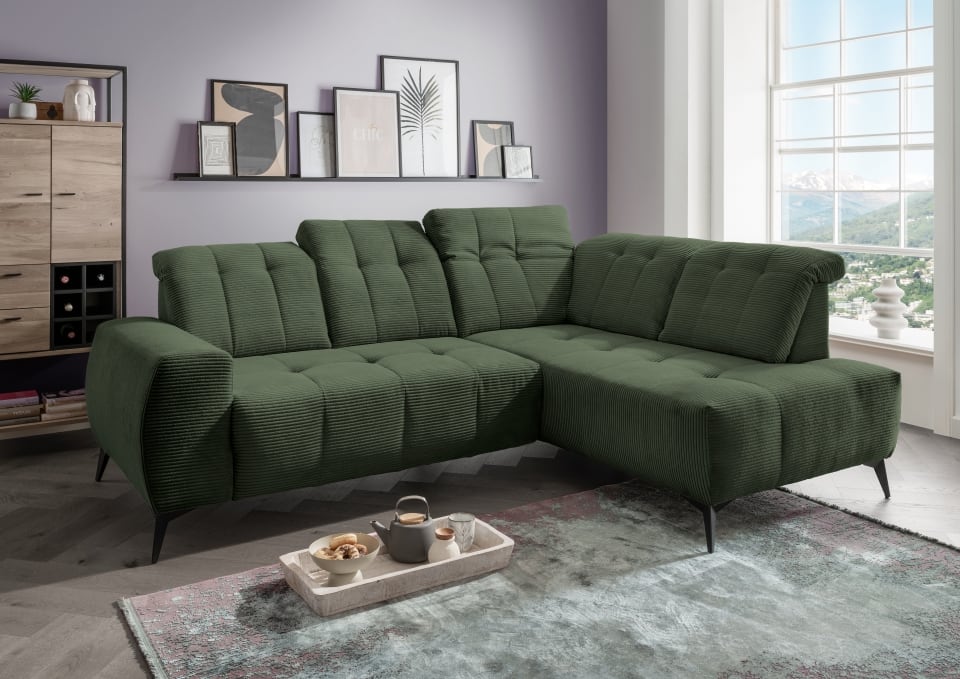 Ecksofa Sano von Benformato – Hochwertiges Breitcord-Sofa mit Elektrofunktion und verstellbaren Kopflehnen