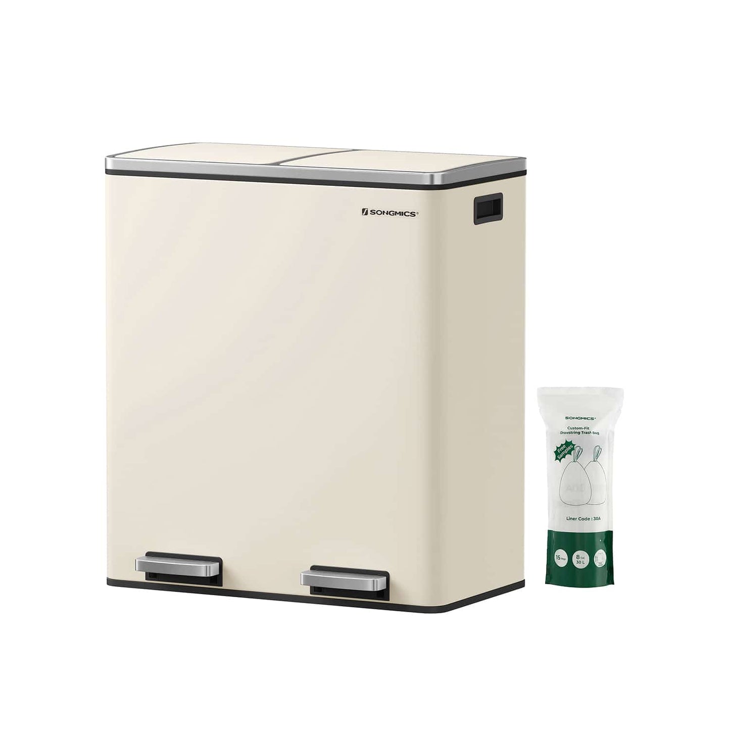 Mülleimer 2 x 30 Liter mit Deckel und Inneneimer cremeweiß