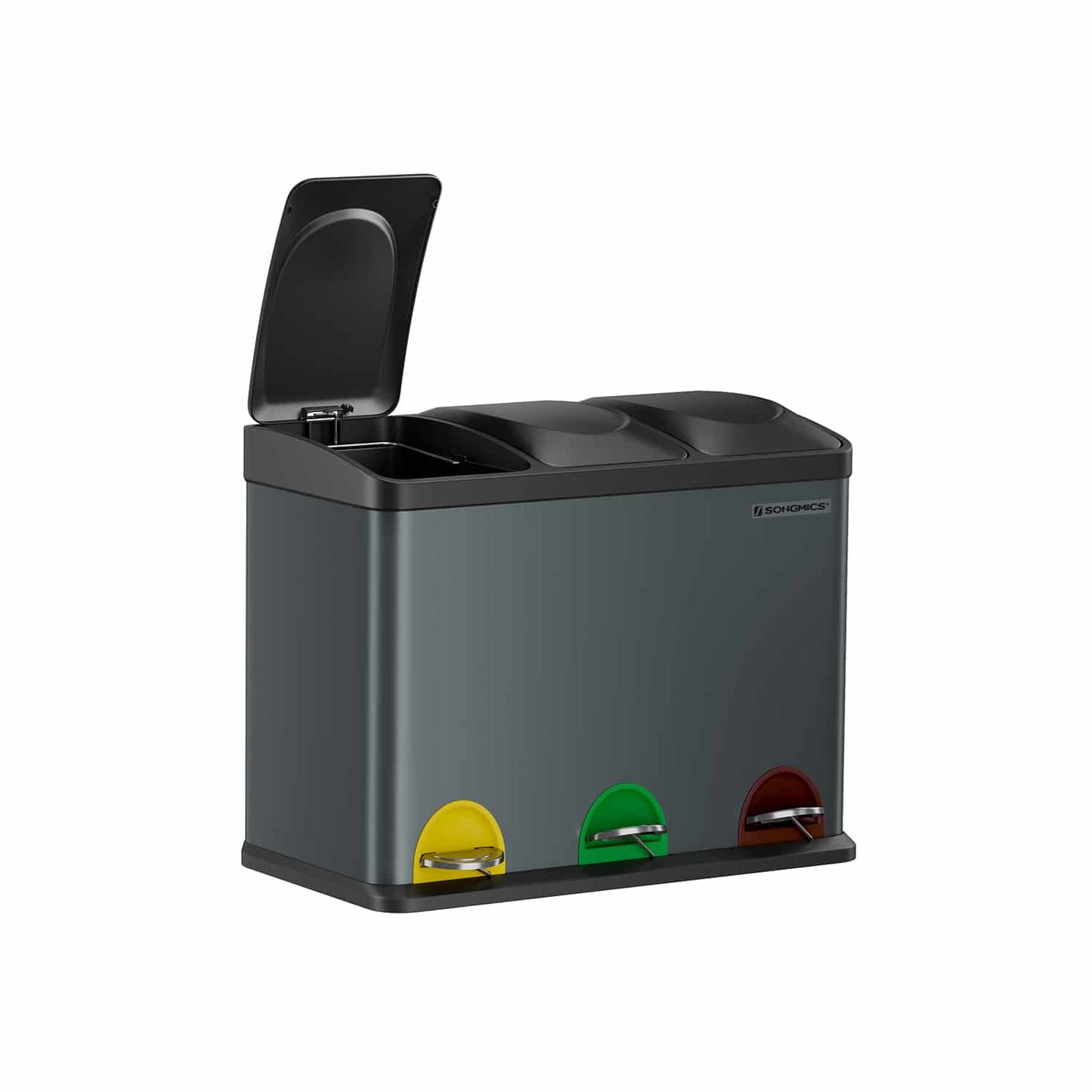 Mülleimer 3 x 15 Liter mit Deckel und Inneneimer rauchgrau-schwarz