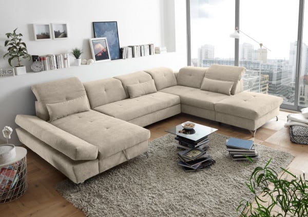 Wohnlandschaft Melfi von Ed Exciting Design – Modernes U-Form Sofa mit Schlaffunktion und Bettkasten