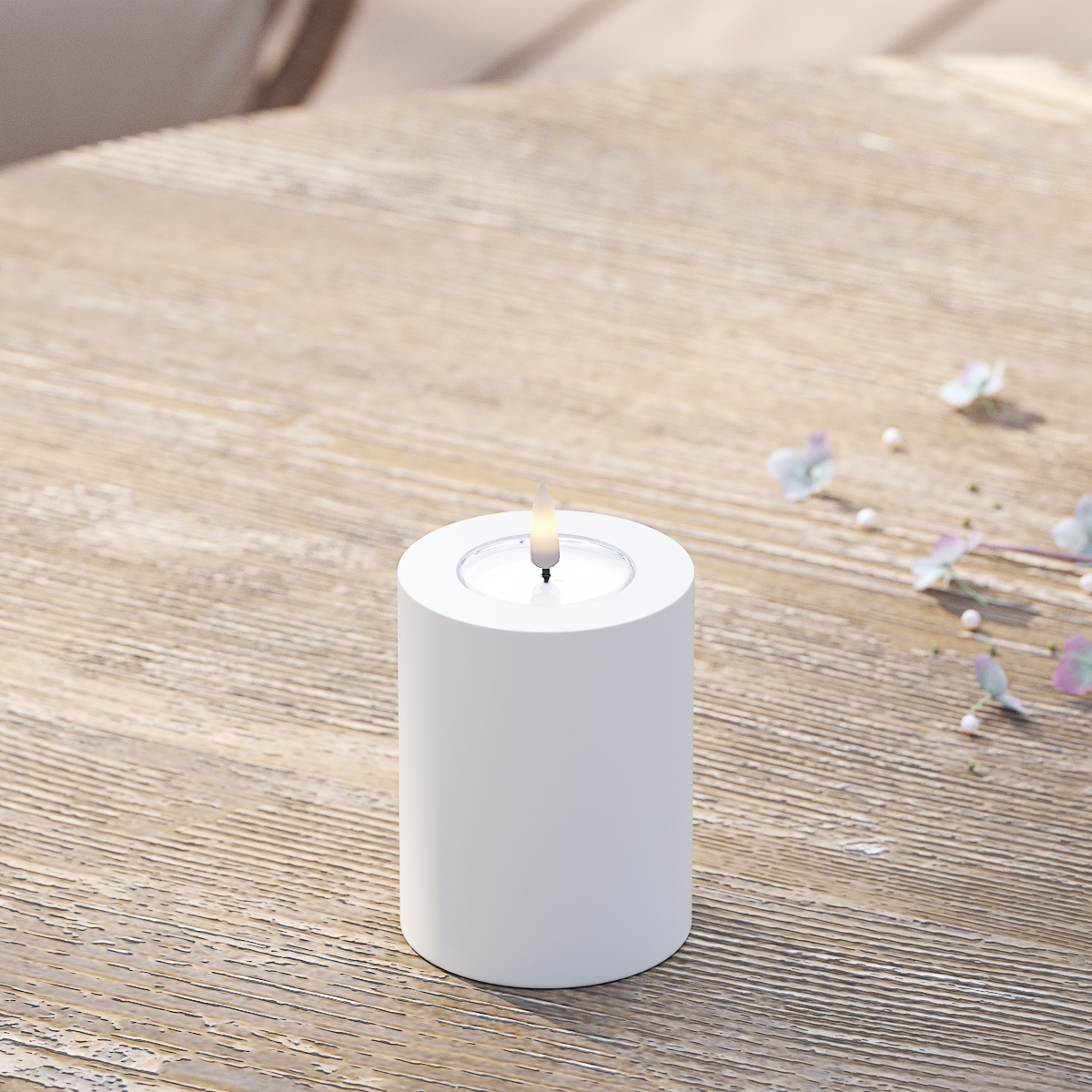 LED-Blockkerzen für den Außenbereich Ø 7,5 x 10 cm, Weiß