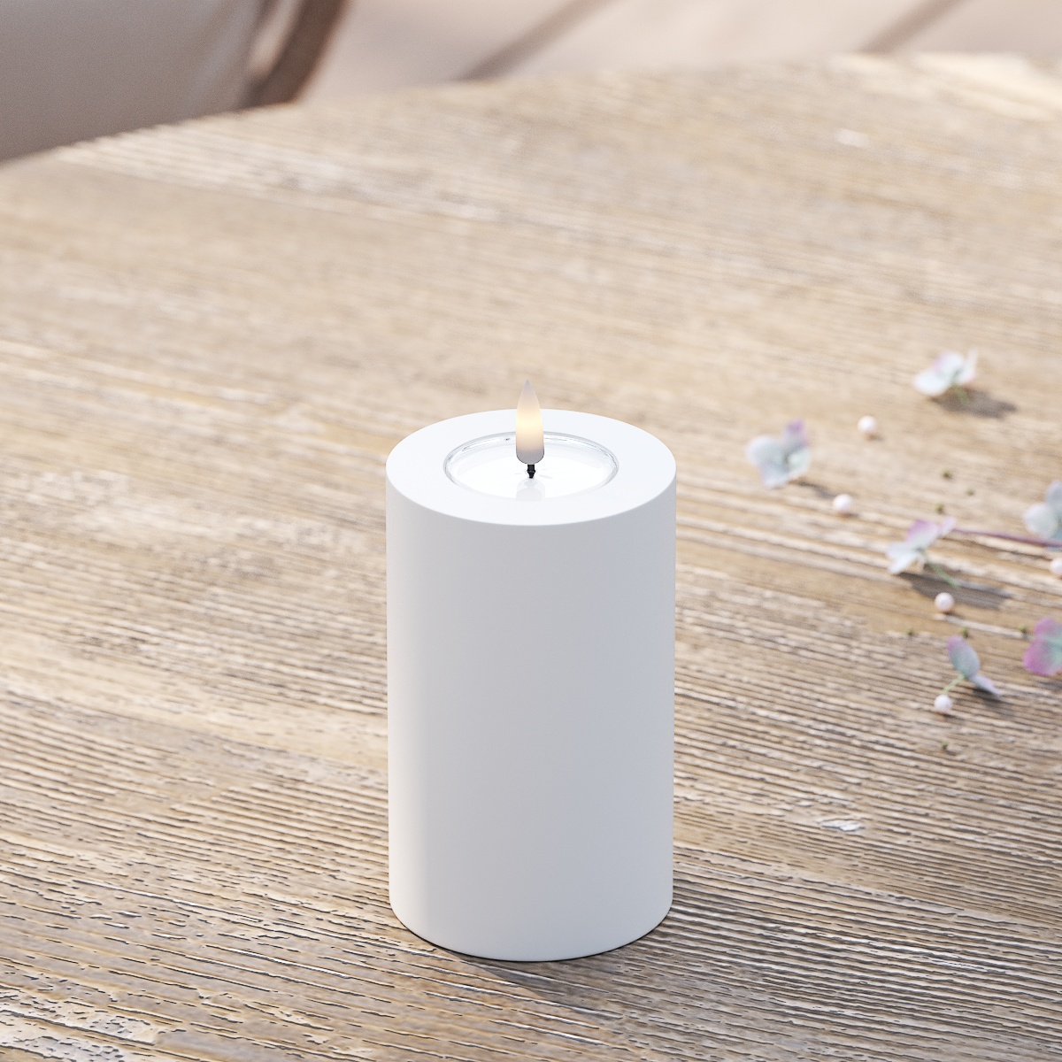 LED-Blockkerzen für den Außenbereich Ø 7,5 x 12,5 cm, Weiß