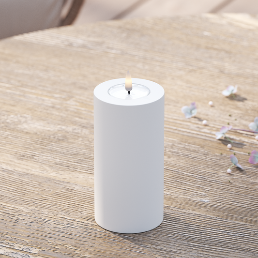 LED-Blockkerzen für den Außenbereich Ø 7,5 x 15 cm, Weiß