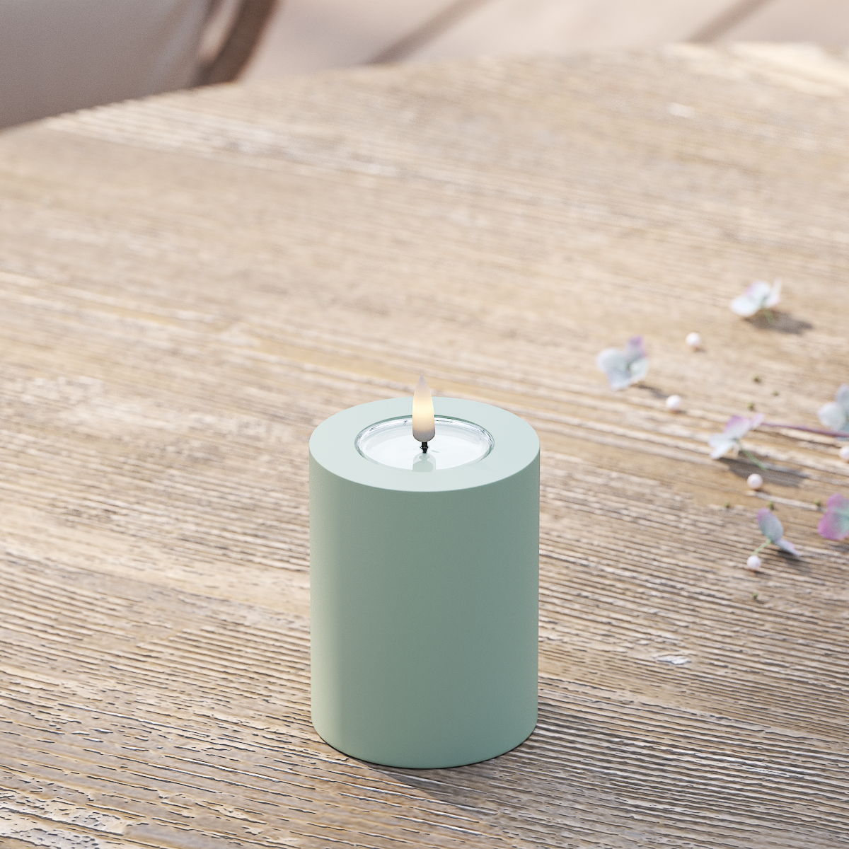 LED-Blockkerzen für den Außenbereich Ø 7,5 x 10 cm Salbeigrün