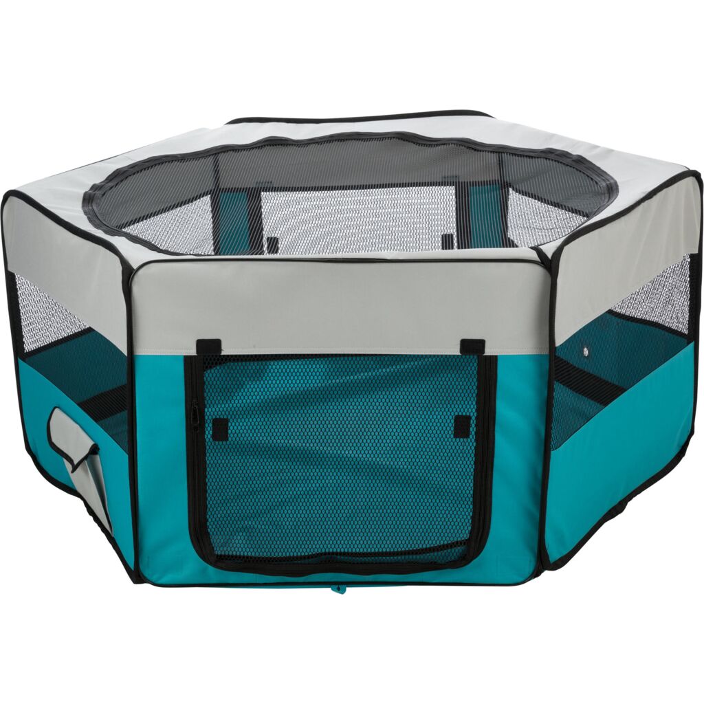 Freilauf mit Netz/Boden, Meerschwein., Polyester, türkis/hellgrau