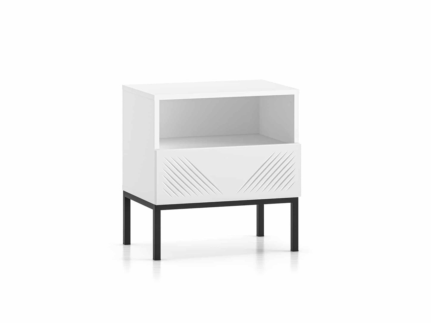 Clearing 05 weißer Nachttisch/Beistelltisch mit schwarzen Gestell