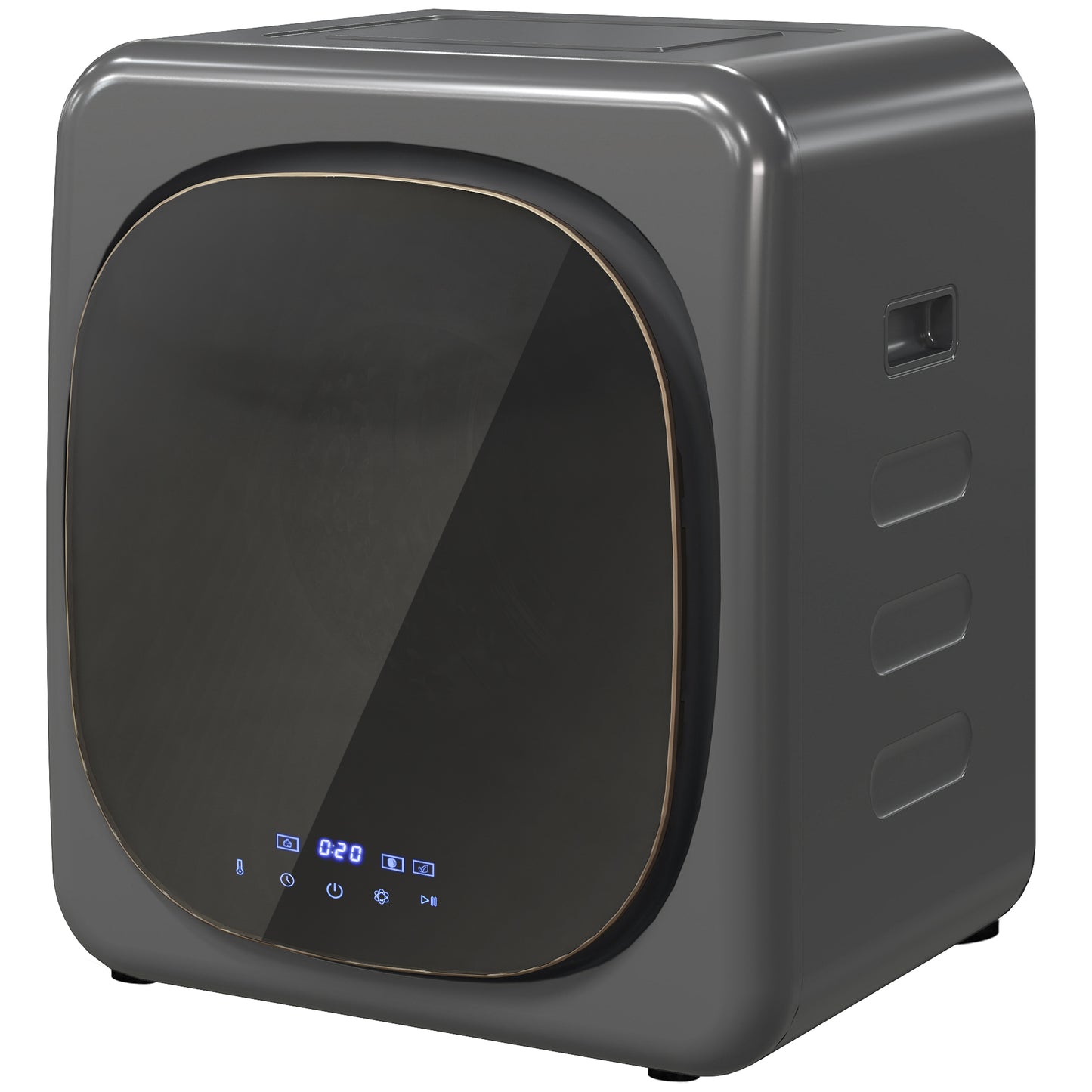 HOMCOM Mini Wäschetrockner mit 6 Programm LED-Touchscreen 4 kg bis zu 60℃, 800W Freistehend Wandmontierbar Ablufttrockner mit Überhitzungsschutz Ablufttrockner für Kleidung Grau Aosom