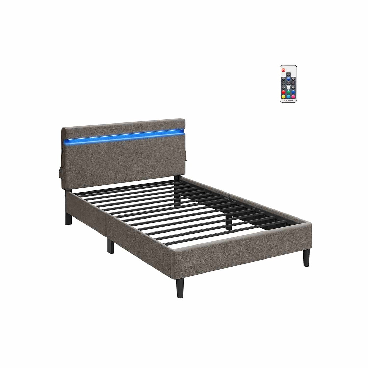 Doppelbett aus Metall 140 x 190 cm LED-Beleuchtung dunkelgrau