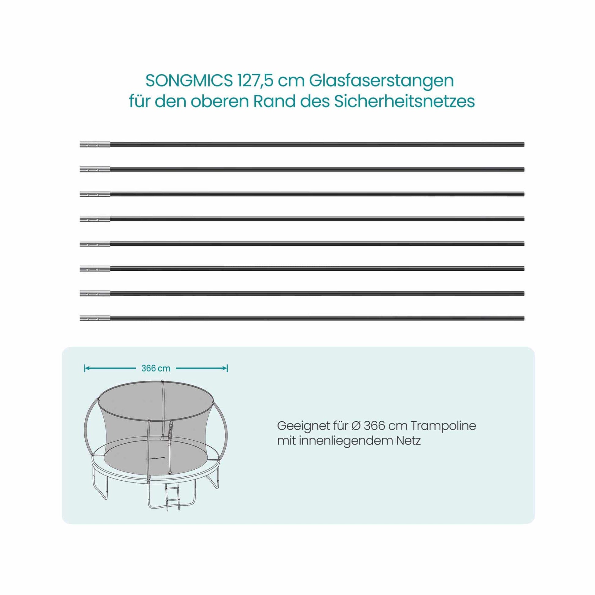 8 Glasfaserstangen 127,5 cm für den oberen Rand