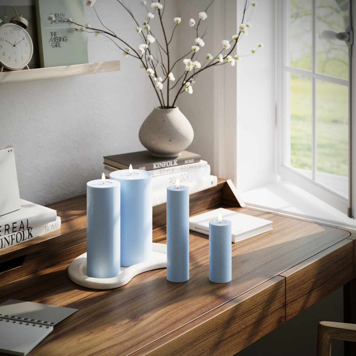 LED-Blockkerzen-Paket – Eisblau – 5 x 12,5 + 20 | 7,5 x 20 | 10 x 20 cm