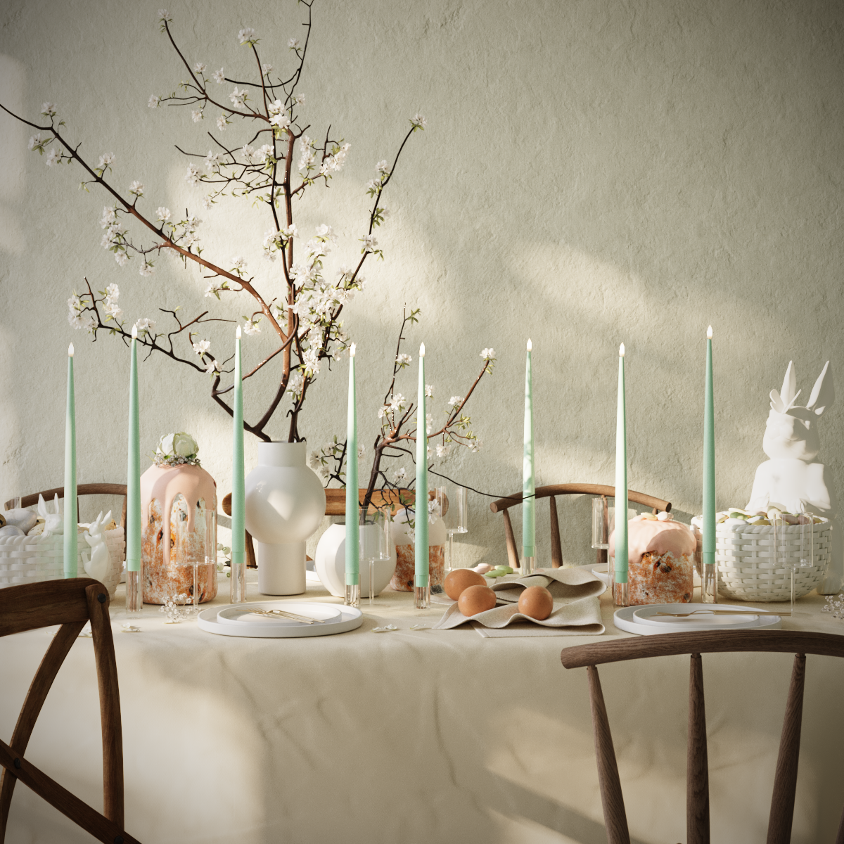 LED-Kerzenlicht Mit Lack-Set – Minze – 8 Stück 38 cm Kerzenlicht Mit Lack