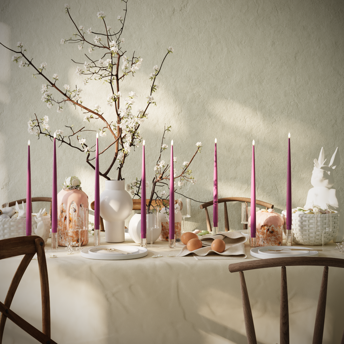 LED-Kerzenlicht Mit Lack-Set – Violett – 8 Stück 38 cm Kerzenlicht Mit Lack