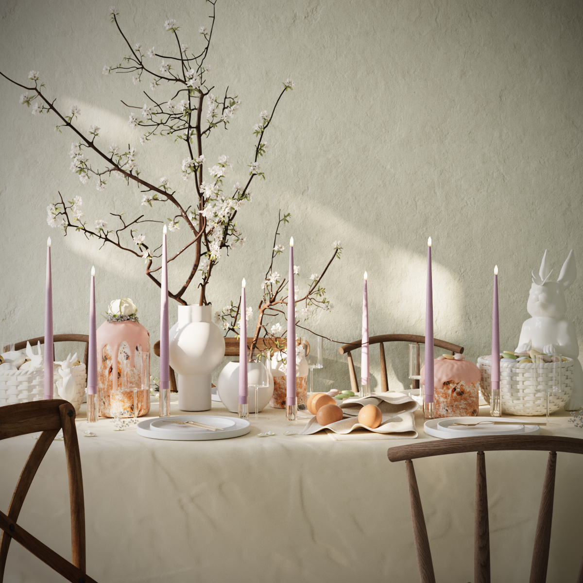 LED-Kerzenlicht Mit Lack im Set – Lavendel – 4 Stück 38 cm | 4 Stück 28 cm