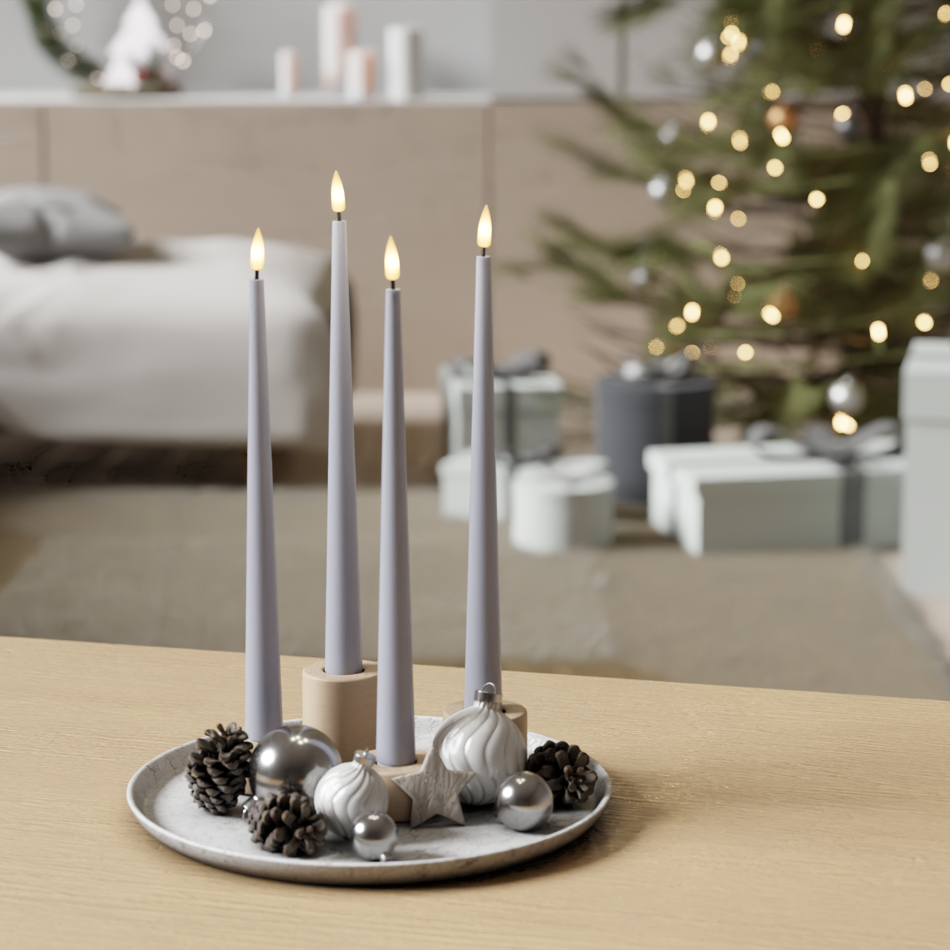 Mist Blue Kerzenlicht Mit Lack, 4er-Pack, 28 cm